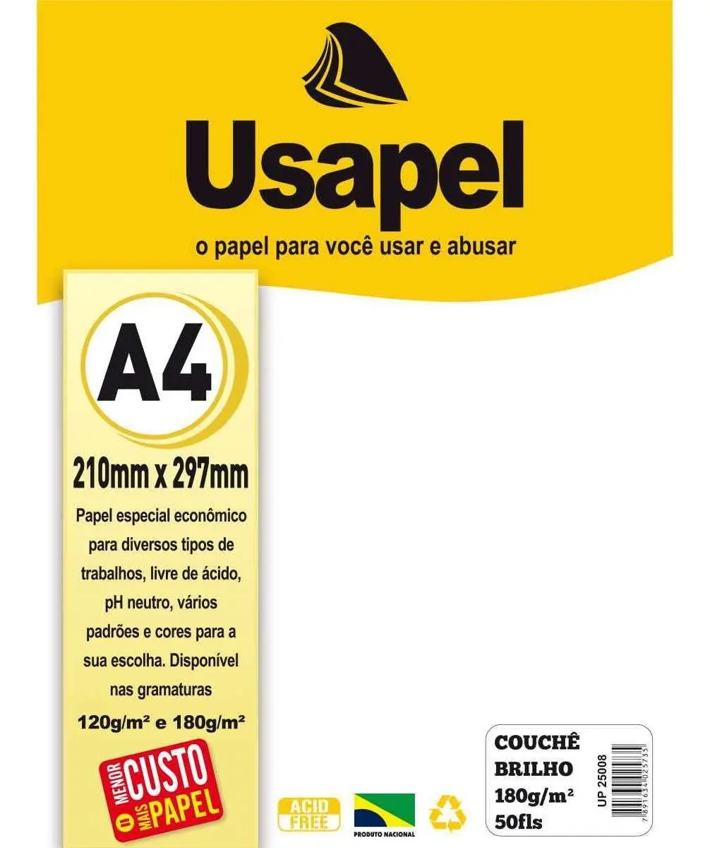 Papel A4 Couche Matte Branco 180g com 50 Folhas Usapel