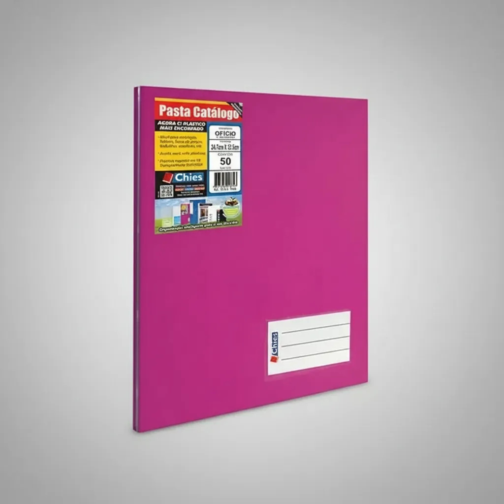 Pasta Catálogo Ofício com 50 Envelopes Plástica Rosa Polibras