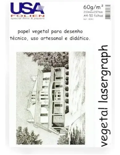 Papel Vegetal A4 60g 210x297 Mm Pacote com 50 Folhas Usa Folien