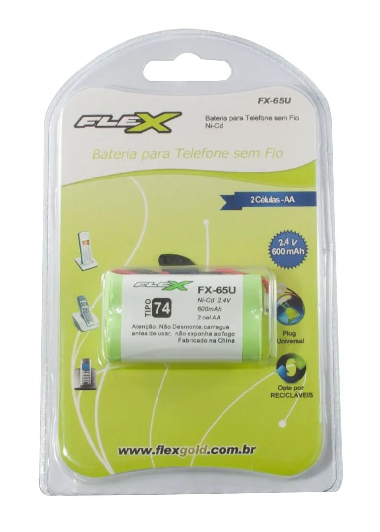 Bateria para Telefone sem Fio 2,4 V 600 Mah Plug Universal Flex