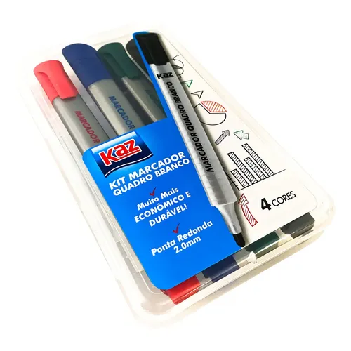 Caneta Quadro Branco Ponta Redonda 2.0mm com 4 Cores