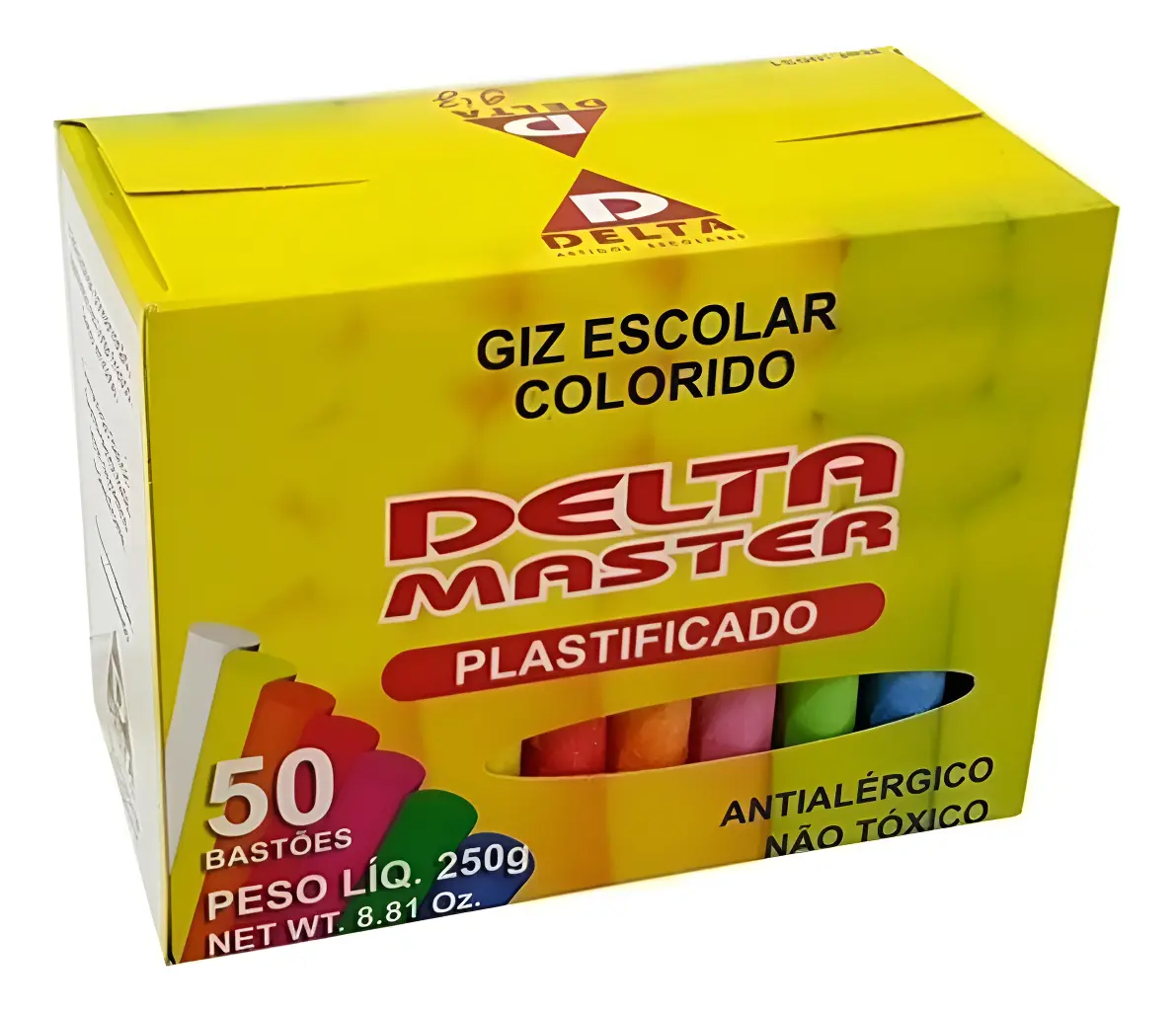Giz Escolar Plastificado Colorido com 50 Unidades Delta