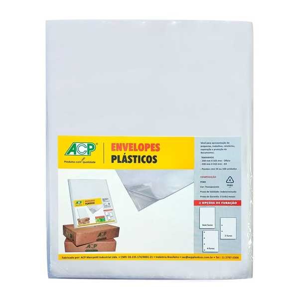 Saco Plástico A4 com 100 Unidades 4 Furos 0,12 Acp