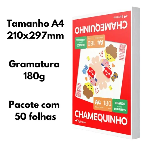 Papel A4 180 Gramas Chamequinho Branco com 50 Folhas