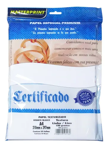 Papel A4 180g com 50 Folhas Linho Branco Masterprint